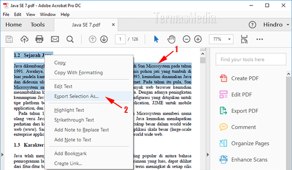 Mengekspor mengkonversi bagian tertentu PDF ke Word dengan Adobe Acrobat
