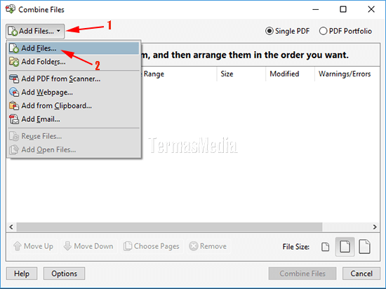Menggabungkan beberapa format file menjadi sebuah file PDF di Adobe Acrobat