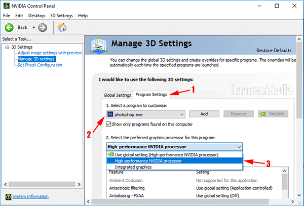 Menentukan mengatur kartu grafis utama di komputer Windows