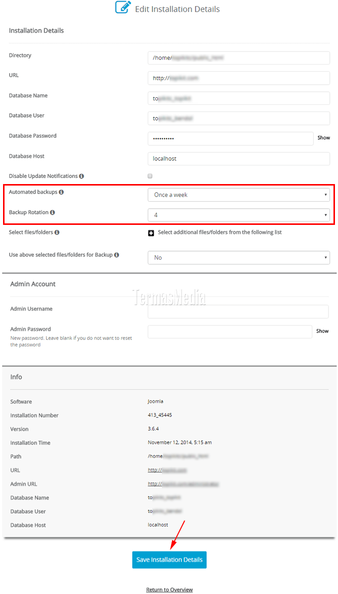 Mengatur pencadangan (backup) otomatis dengan softaculous