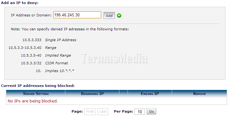 Mencegah akses ke website dengan IP Deny Manager