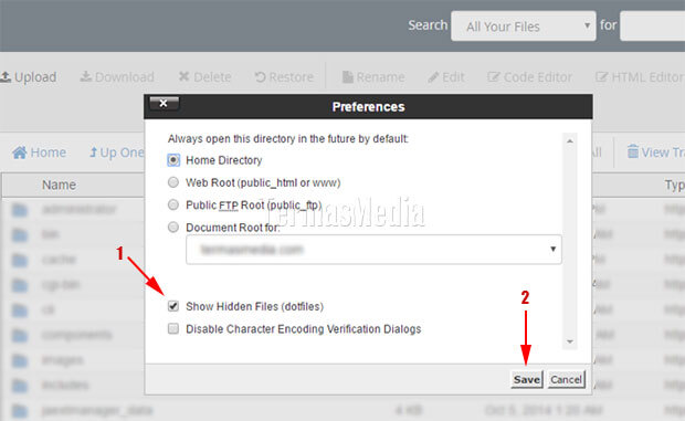 Menampilkan file-file tersembunyi (hidden files) di cPanel