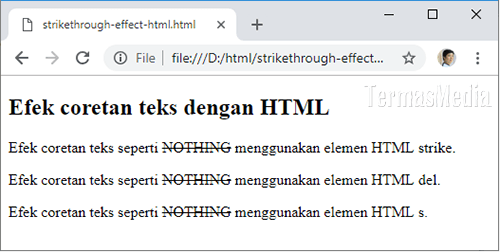 Membuat efek coretan teks strikethrough di HTML