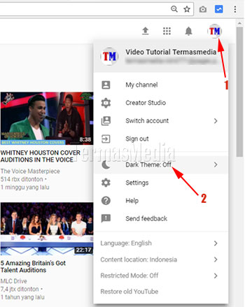 Mengaktifkan atau menonaktifkan mode tema gelap Youtube