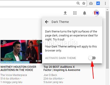 Mengaktifkan atau menonaktifkan mode tema gelap Youtube