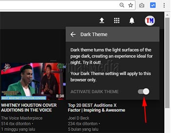 Mengaktifkan atau menonaktifkan mode tema gelap Youtube
