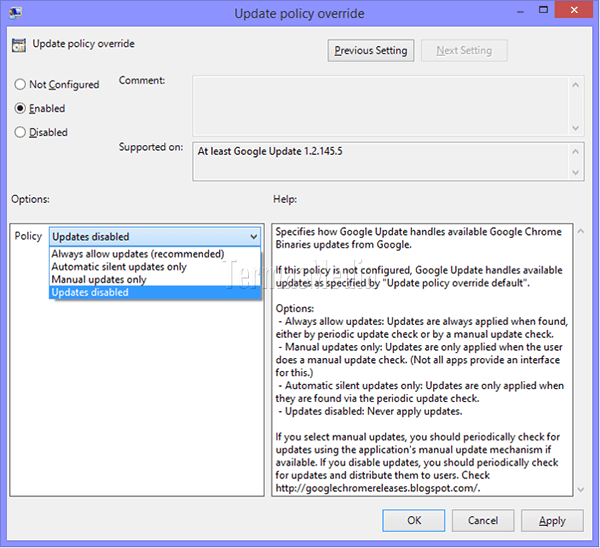 Menonaktifkan pembaruan (update) otomatis Google Chrome