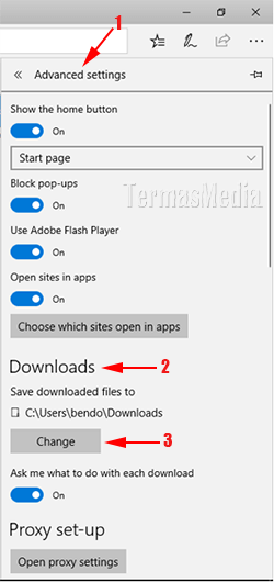 Mengubah lokasi folder unduhan di browser Microsoft Edge