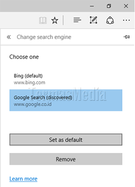 Mengganti search engine standar (default search engine) di Microsoft Edge
