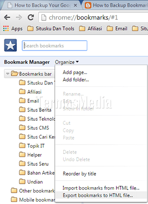 Backup atau export (ekspor) bookmark di Google Chrome