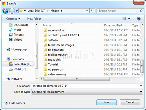 Backup atau export (ekspor) bookmark di Google Chrome
