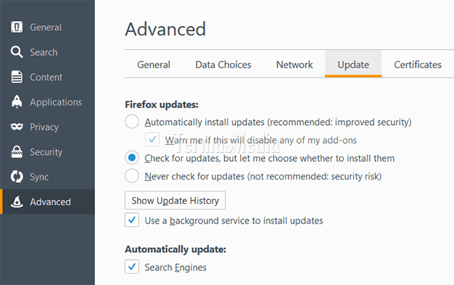 Menonaktifkan pembaruan (update) otomatis di Mozilla Firefox