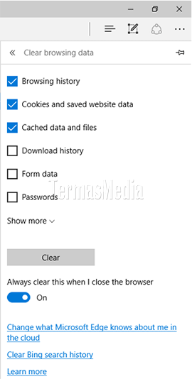 Menghapus data penelusuran (browsing data) secara otomatis di browser Microsoft Edge