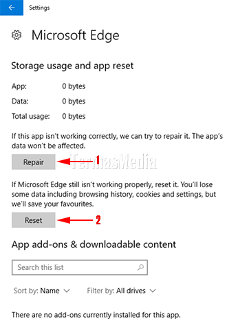 Memperbaiki (repair) atau menyetel ulang (reset) browser Microsoft Edge di Windows