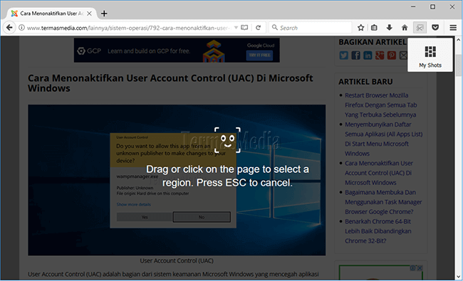 Menggunakan fitur Firefox Screenshot di Browser Mozilla Firefox