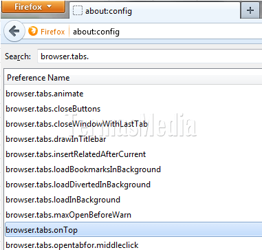 Menempatkan tab di bawah address bar di browser Mozilla Firefox