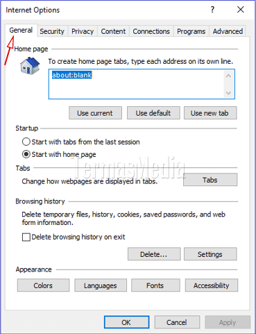 Mengubah home page di browser Microsoft Internet Explorer