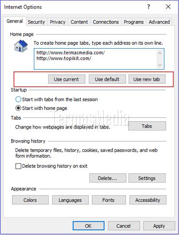 Mengubah home page di browser Microsoft Internet Explorer