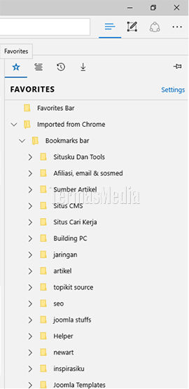Mengimpor (import) bookmark dari browser lain ke browser Microsoft Edge