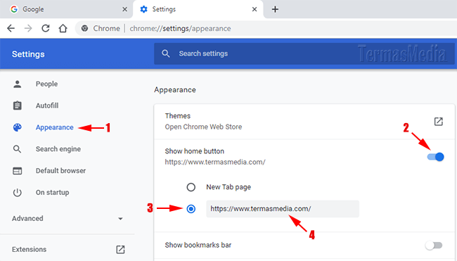 Menambahkan atau menampilkan tombol Home di browser Google Chrome