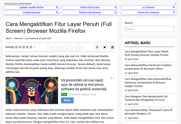Cara mengaktifkan fitur layar penuh (full screen) di browser Mozilla Firefox