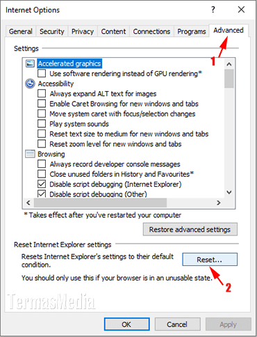 Mengembalikan browser Microsotf Internet Explorer ke pengaturan default