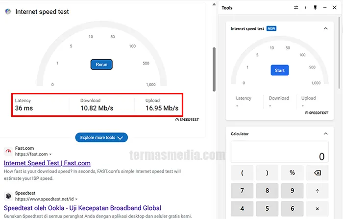 Menggunakan fitur internet speed test browser Microsoft Edge