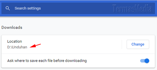 Mengubah lokasi folder tempat file unduhan di Google Chrome