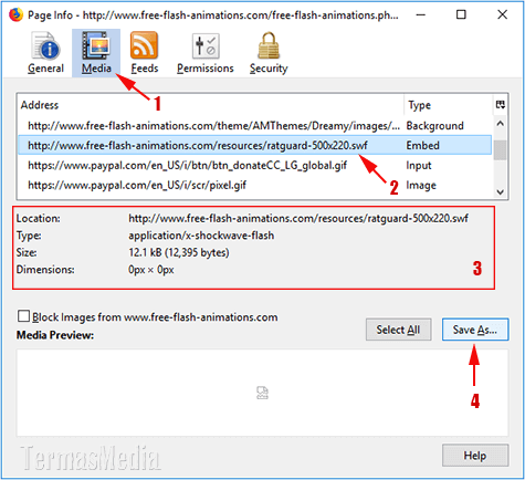 Mengunduh download file flash swf menggunakan web browser Mozilla Firefox
