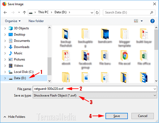 Mengunduh download file flash swf menggunakan web browser Mozilla Firefox