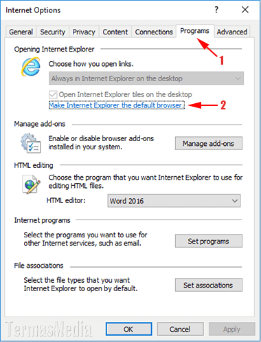 Menjadikan Microsoft Internet Explorer web browser default (standar)