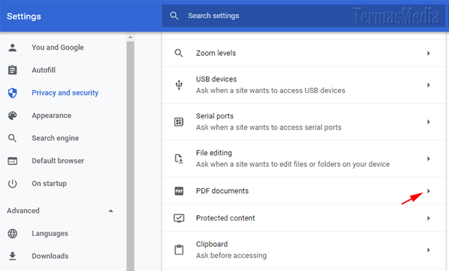 Menyetel mengatur Google Chrome mengunduh file PDF daripada membuka