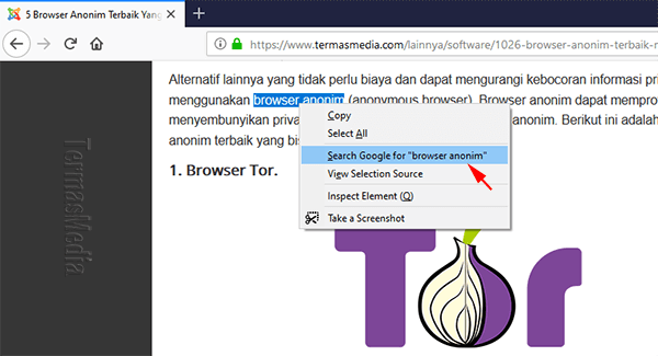 Cara mencari cepat di browser dengan menu pintas klik kanan