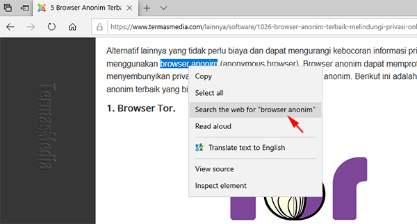 Cara mencari cepat di browser dengan menu pintas klik kanan