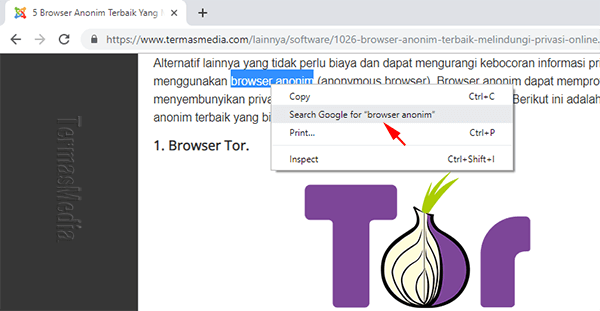 Cara mencari cepat di browser dengan menu pintas klik kanan