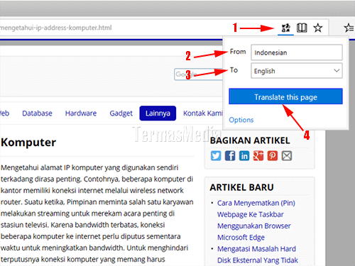 Menterjemahkan laman website ke bahasa berbeda di Microsoft Edge