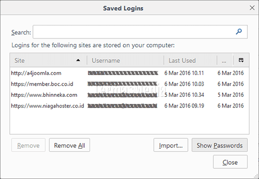 Menampilkan password akun di Mozilla Firefox dan cara pengamanannya
