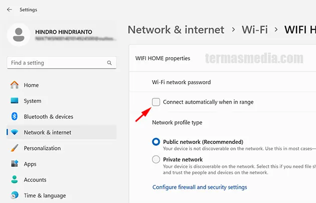 Menonaktifkan koneksi otomatis perangkat ke Wi-Fi di Windows 11