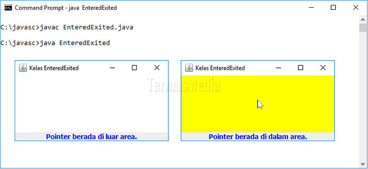 Menangani MouseEvent mouseEntered dan mouseExited di program Java