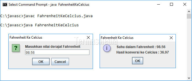 Program Java konversi suhu dari fahrenheit ke celcius