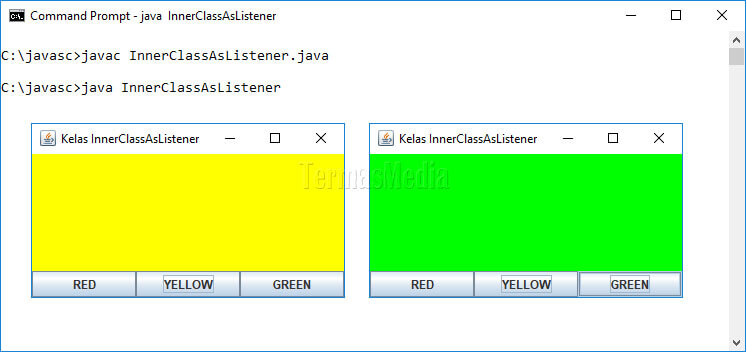 inner class sebagai antarmuka grafis dan obyek event listener Java