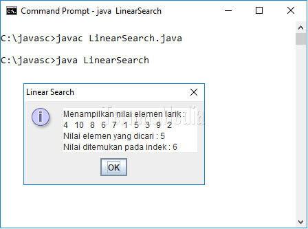 Mencari elemen larik di Java melalui pendekatan linear search