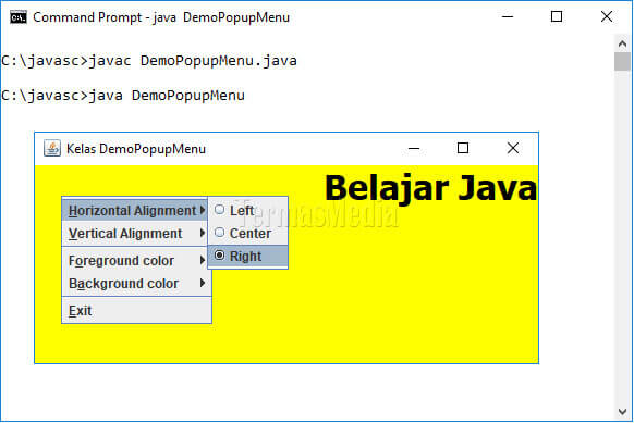 Membuat popup menu kelas JPopupMenu di Java