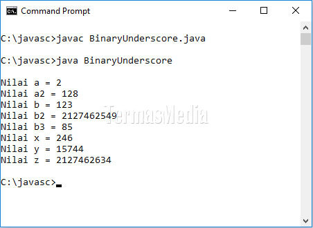 Menggunakan underscore di literal biner dan numerik Java