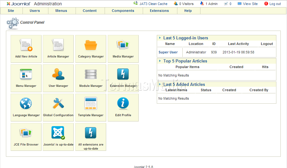 Mengubah template area administrator (backend) Joomla