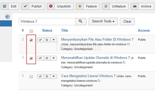 Menghapus artikel Joomla secara permanen