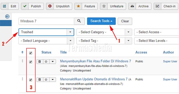 Menghapus artikel Joomla secara permanen