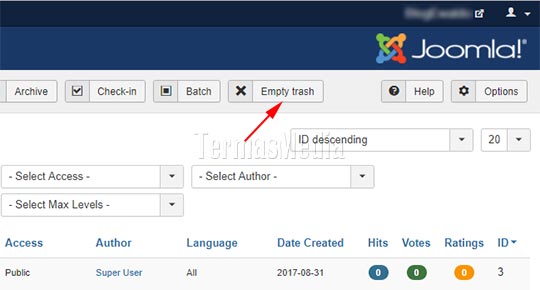 Menghapus artikel Joomla secara permanen