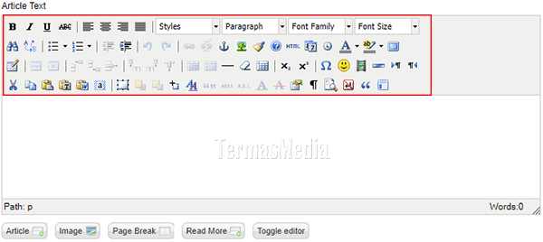 Mengubah fungsionalitas editor TinyMCE dari mode Advanced ke Extended di Joomla 2.5