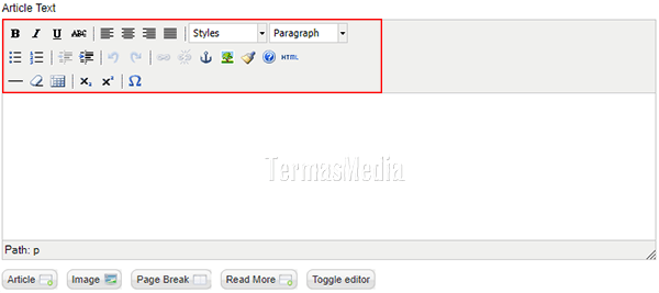 Mengubah fungsionalitas editor TinyMCE dari mode Advanced ke Extended di Joomla 2.5